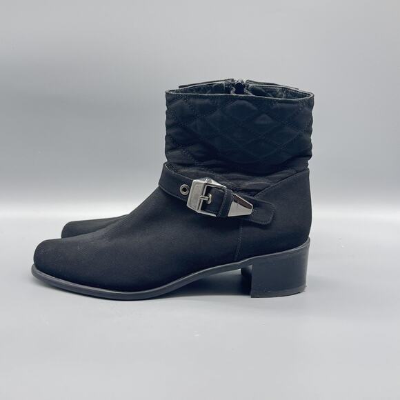Stuart Weitzman Boots Womens 7.5 Black Quilted Ankle Buckle Gorby Waterproof - Picture 5 of 12